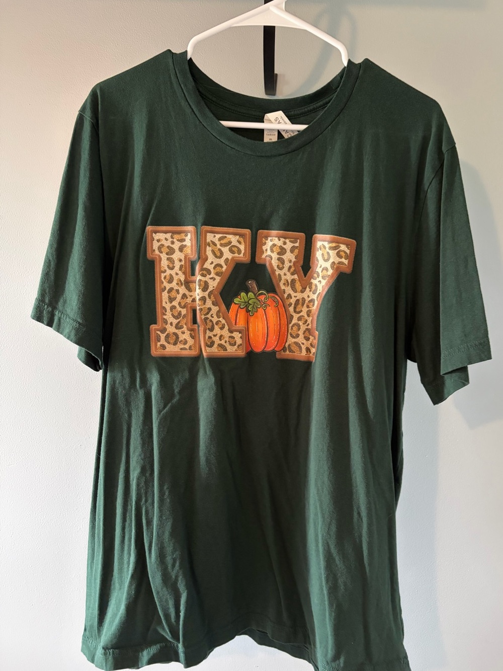 Bella Canvas Dark Green Tee with Leopard KY and Orange Pumpkin